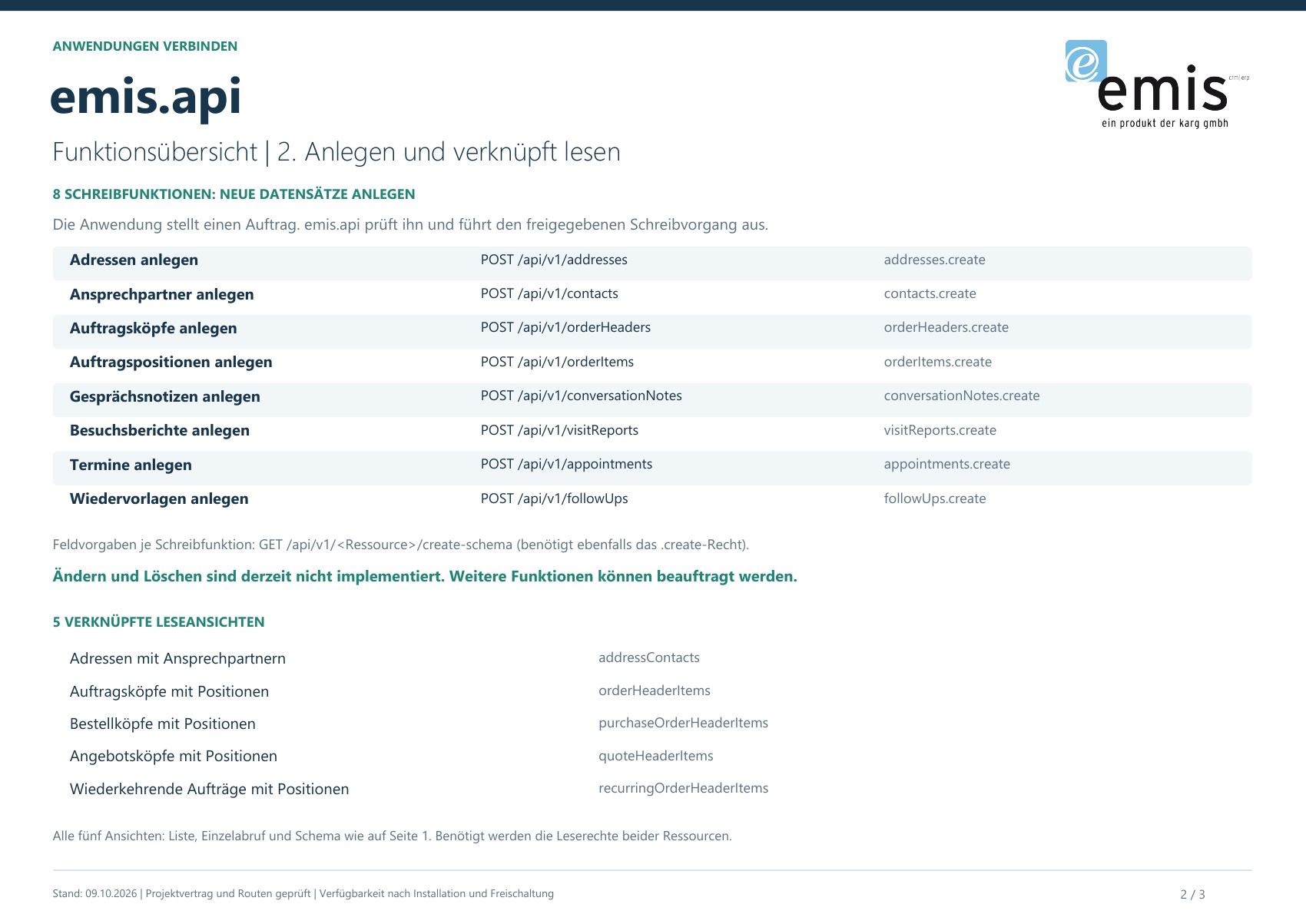 emis.api.angebot – Angebotsköpfe und Angebotspositionen anlegen